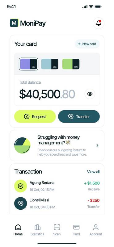 MoniPay home screen