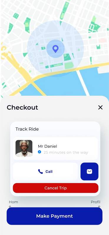 Shuttle ride-hailing map checkout screen