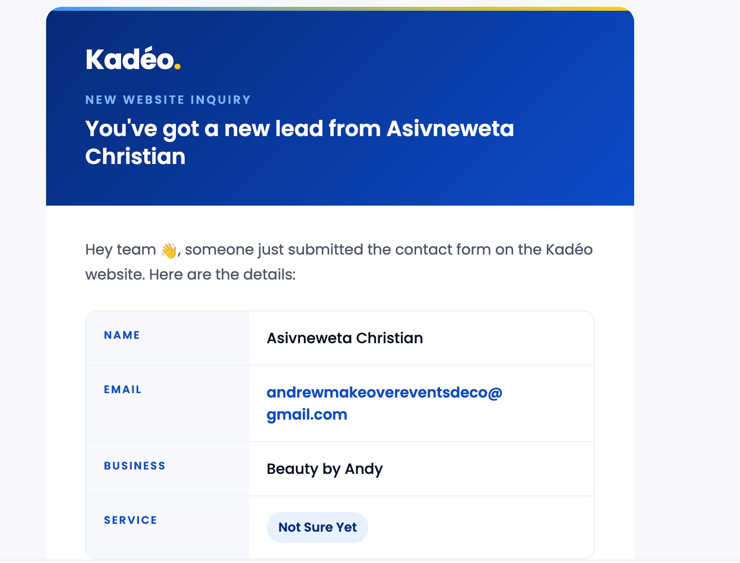 Kadéo Contact Form Email